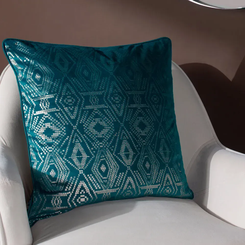 Tayanna Piped Cushion - Teal, Velvet
