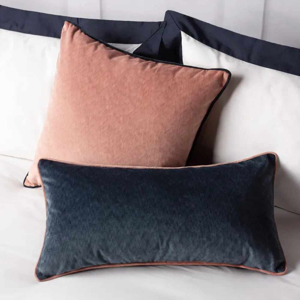 Torto Square Cushion with Piped Trim - Blush/Slate, Velvet