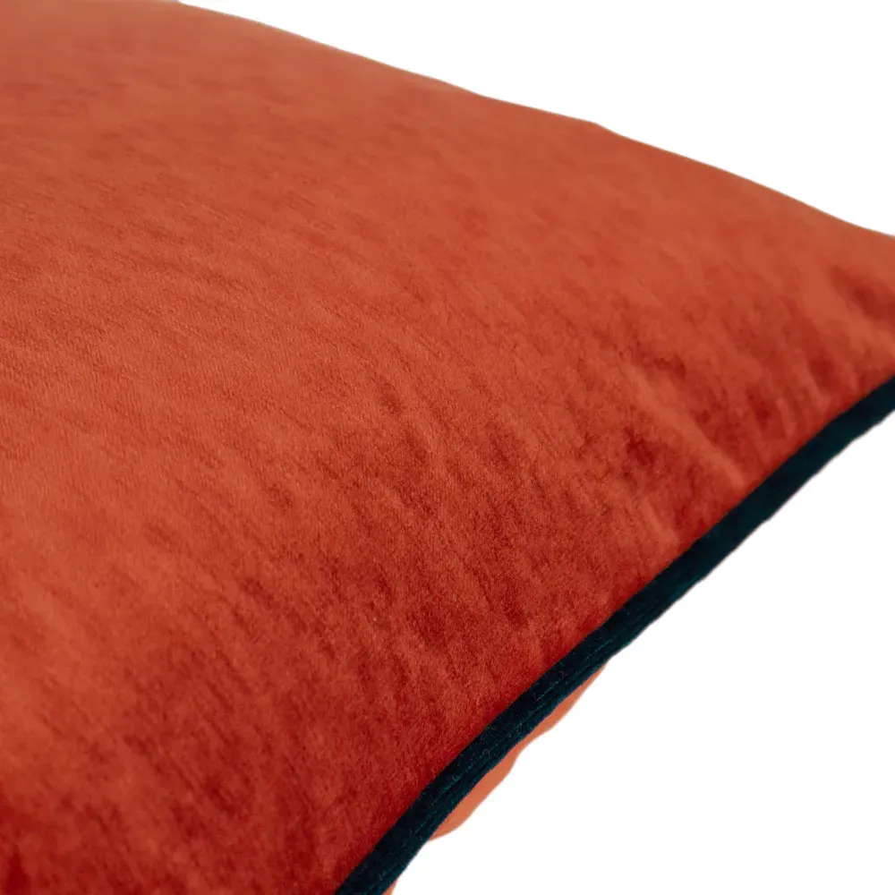 Torto Square Cushion with Piped Trim - Brick/Teal, Velvet
