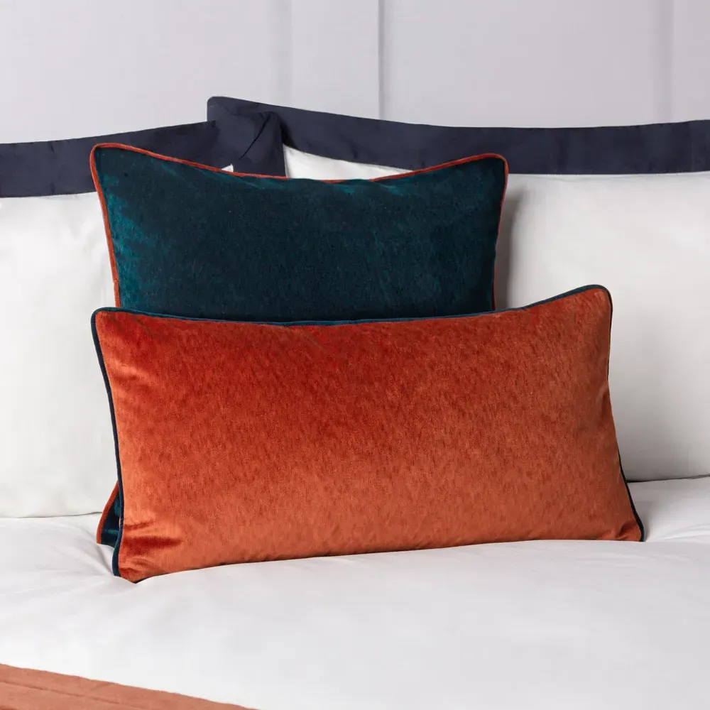 Torto Square Cushion with Piped Trim - Brick/Teal, Velvet