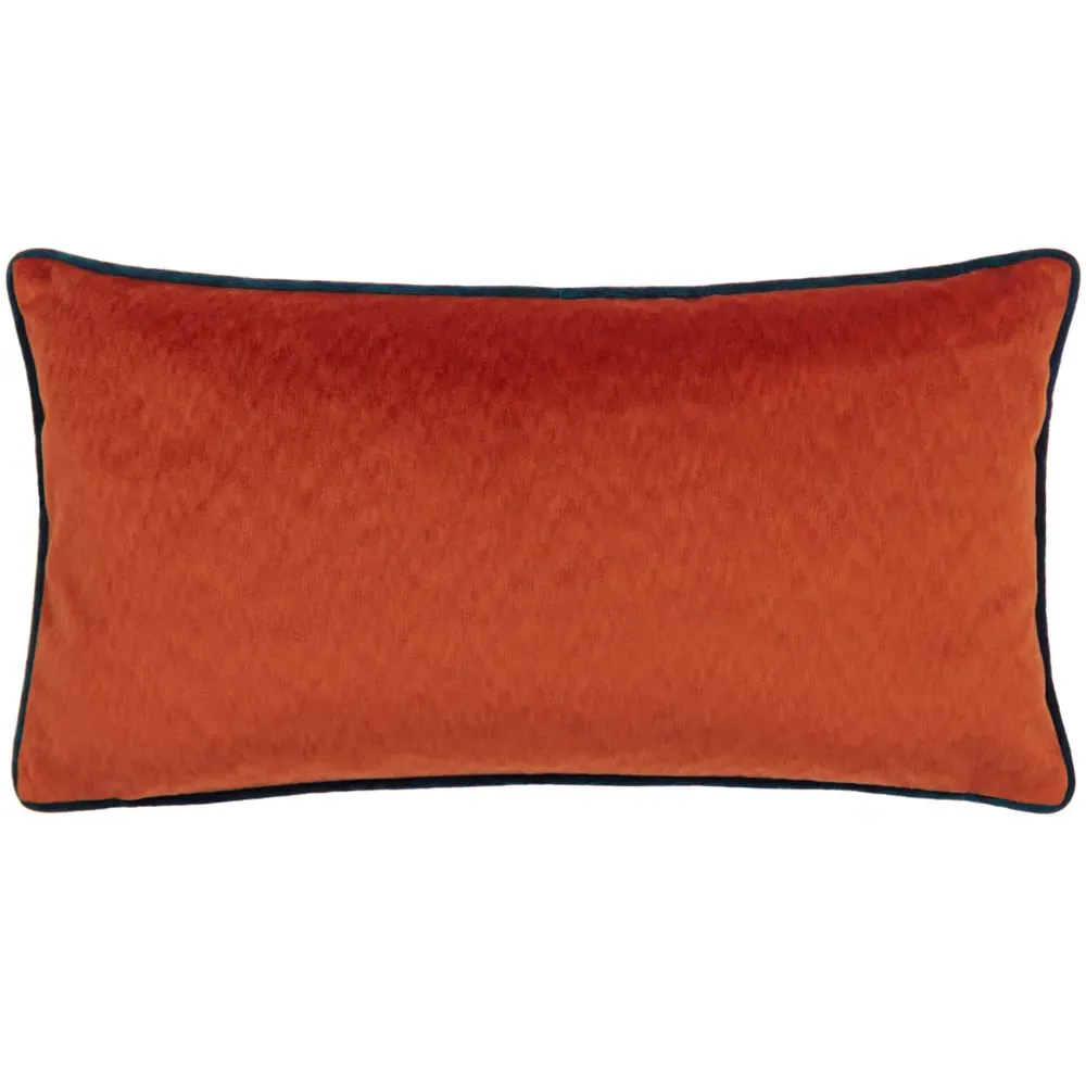 Torto Square Cushion with Piped Trim - Brick/Teal, Velvet