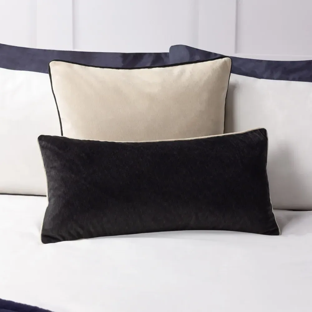 Torto Square Cushion with Piped Trim - Ivory, Velvet