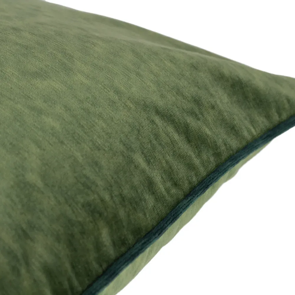 Torto Square Cushion with Piped Trim - Moss/Emerald, Velvet