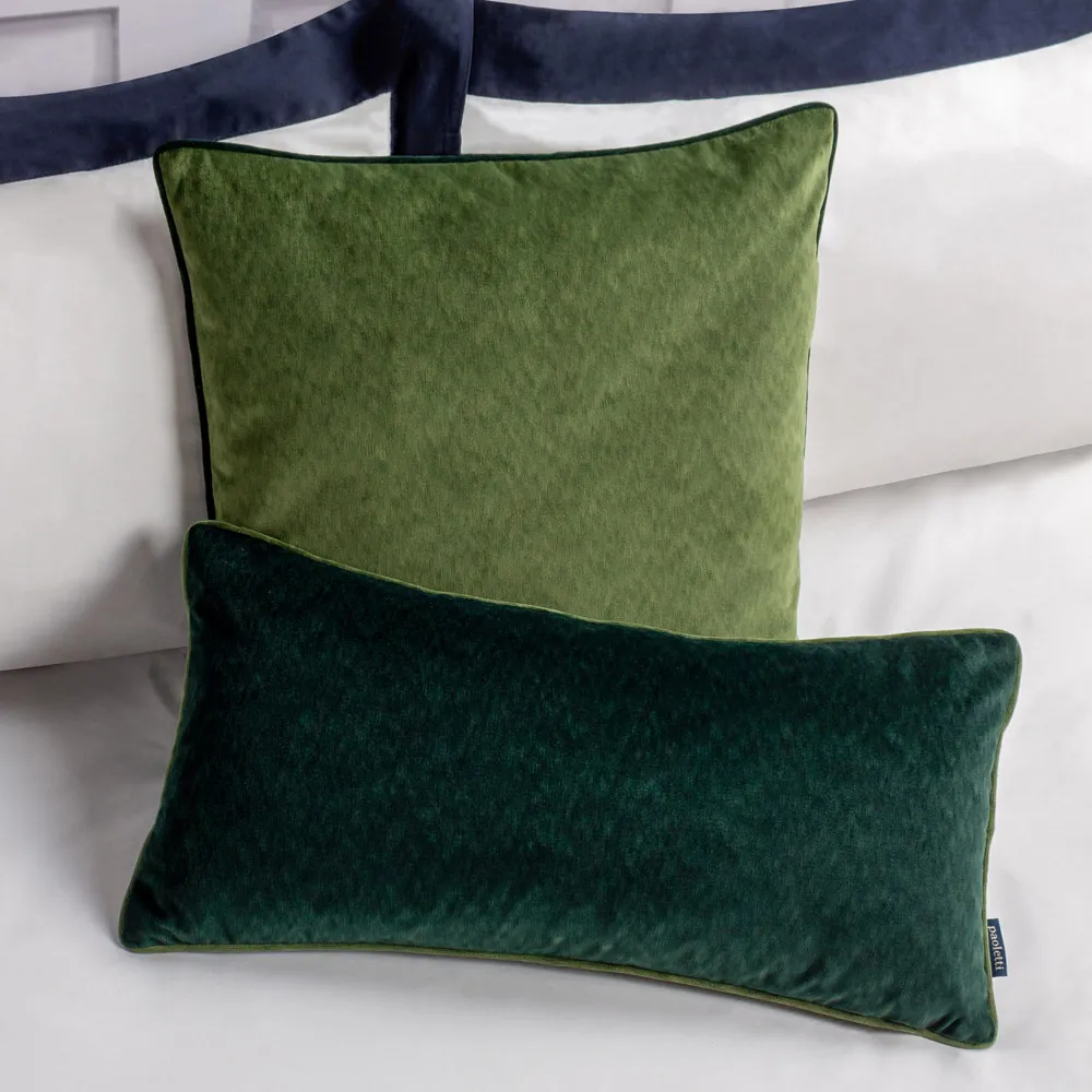 Torto Square Cushion with Piped Trim - Moss/Emerald, Velvet