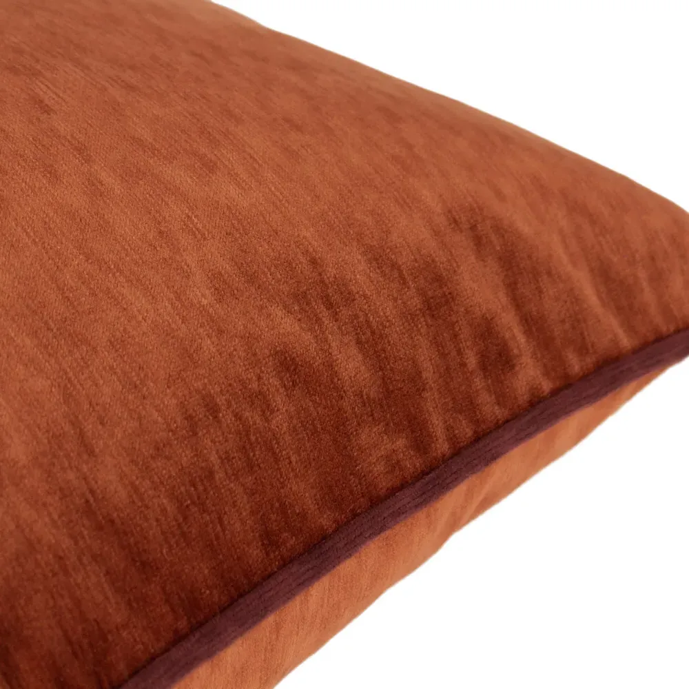 Torto Square Cushion with Piped Trim - Russet/Red, Velvet