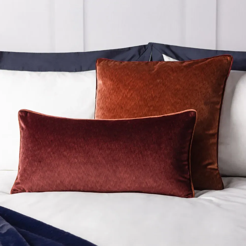 Torto Square Cushion with Piped Trim - Russet/Red, Velvet