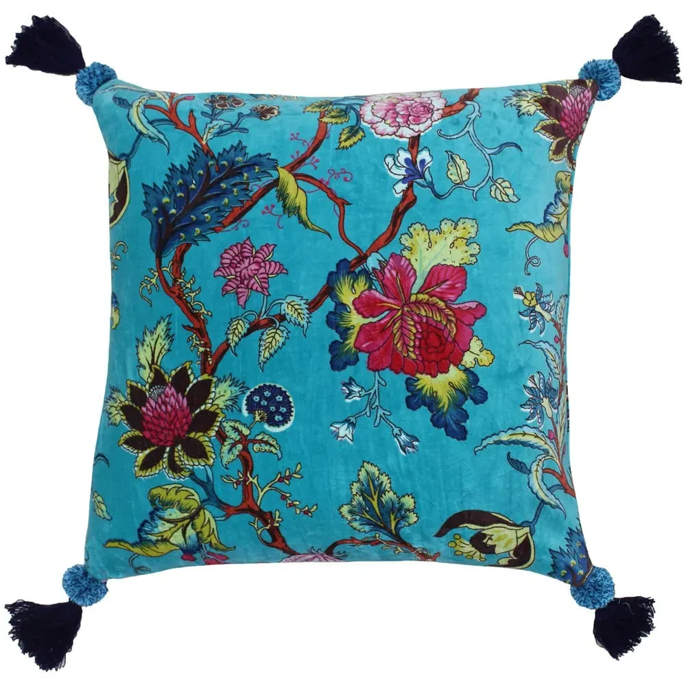 Tree of Life Kingfisher Floral Cushion - Multi image