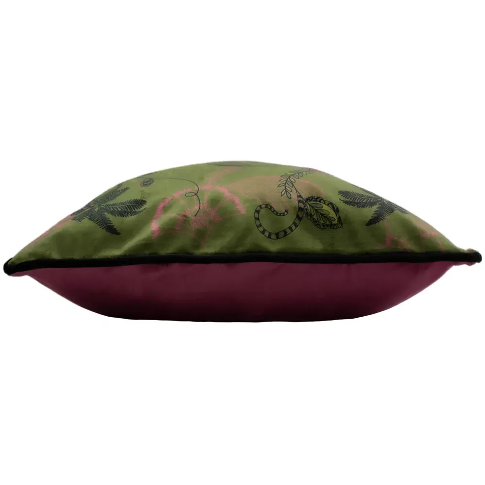 Tropical Cheetah Velvet Touch Piped Cushion - Green
