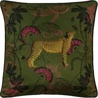 Tropical Cheetah Velvet Touch Piped Cushion - Green