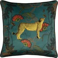 Tropical Cheetah Velvet Touch Piped Cushion - Multi