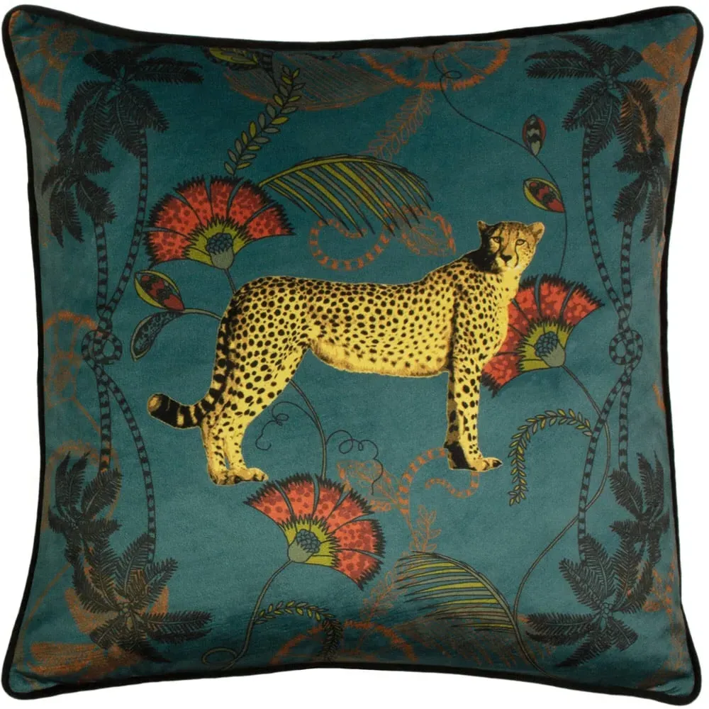 Tropical Cheetah Velvet Touch Piped Cushion - Multi