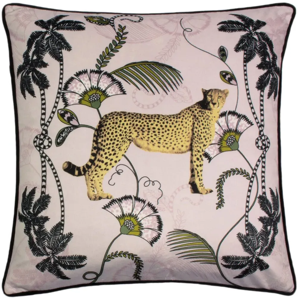 Tropical Cheetah Velvet Touch Piped Cushion - Pink