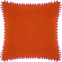 Velvet Touch Pom Pom Cushion - Orange, Fuchsia