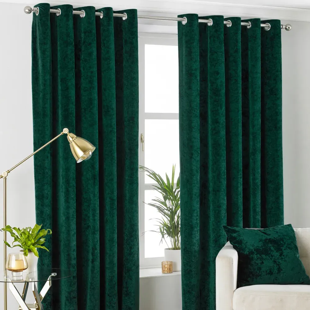 Verona Crushed Velvet Eyelet Curtain - Emerald image
