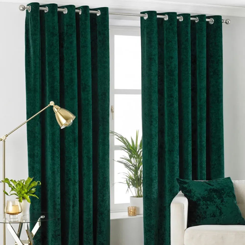 Verona Crushed Velvet Eyelet Curtain - Emerald