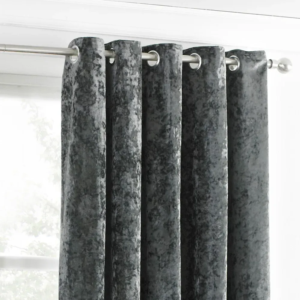Verona Crushed Velvet Eyelet Curtain - Grey