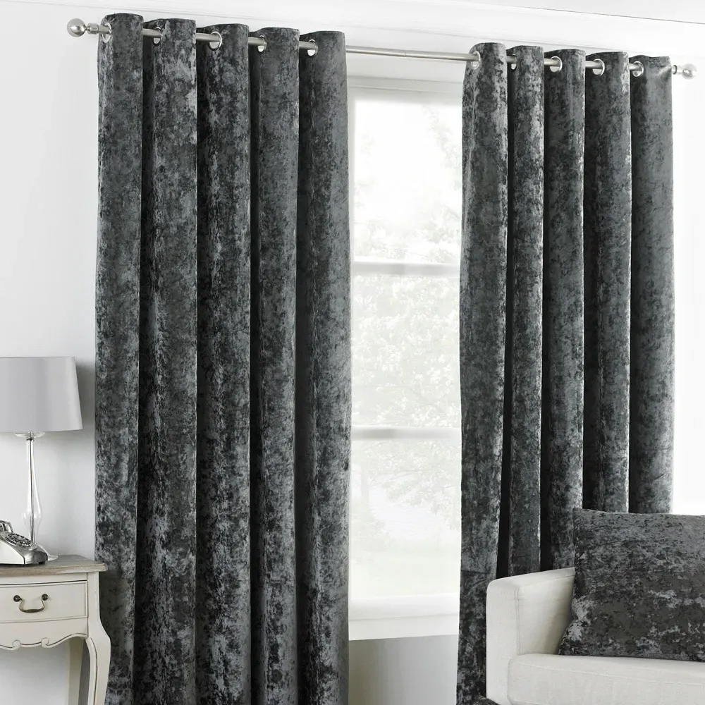 Verona Crushed Velvet Eyelet Curtain - Grey