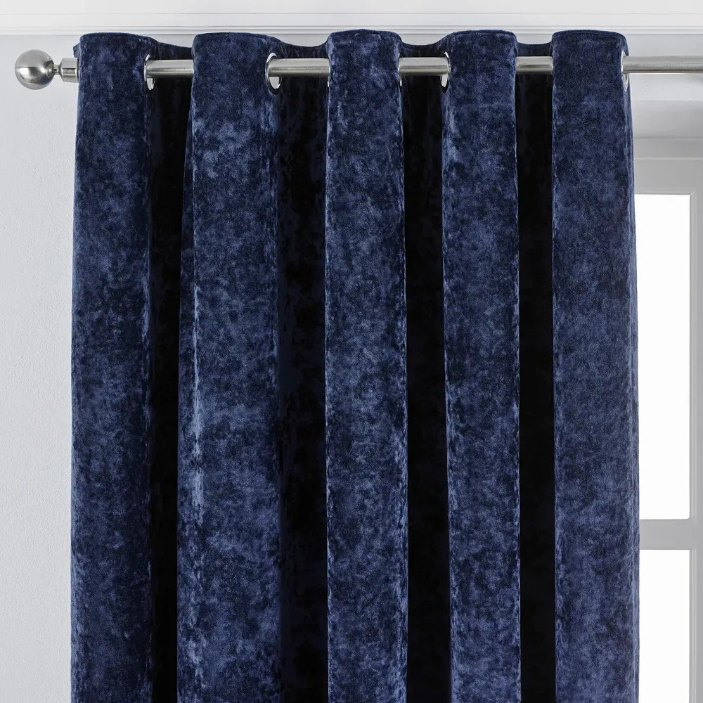 Verona Crushed Velvet Eyelet Curtain - Navy