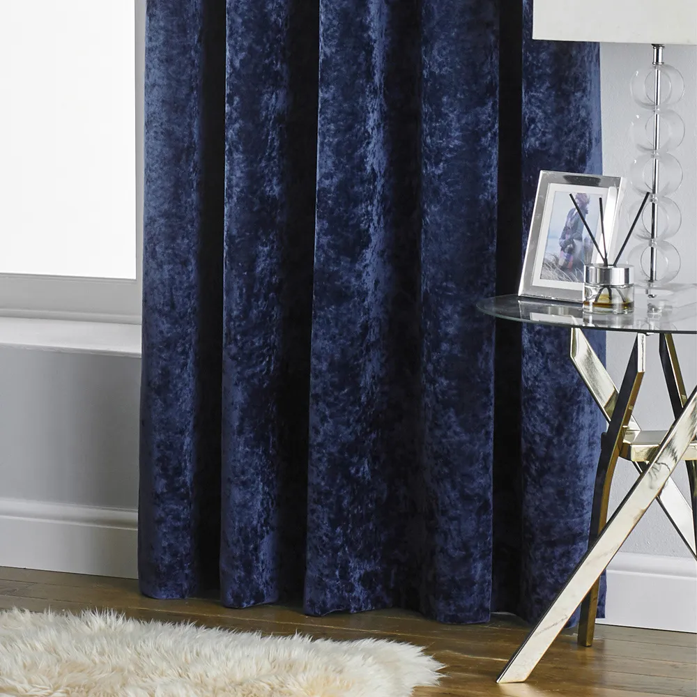 Verona Crushed Velvet Eyelet Curtain - Navy