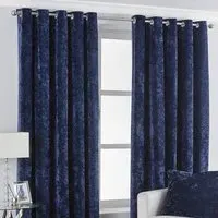 Verona Crushed Velvet Eyelet Curtain - Navy