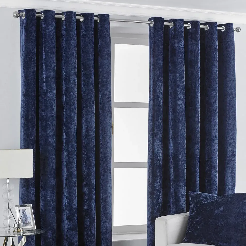 Verona Crushed Velvet Eyelet Curtain - Navy