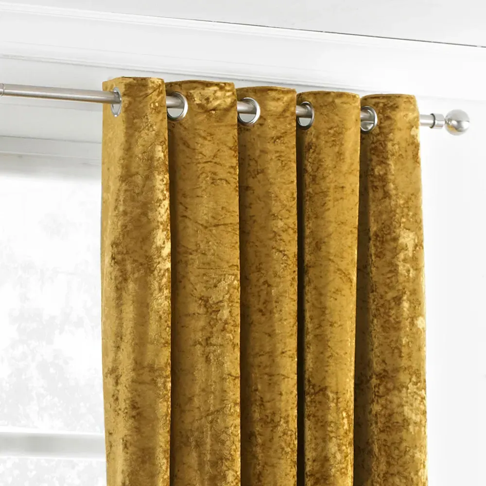 Verona Crushed Velvet Eyelet Curtain - Ochre