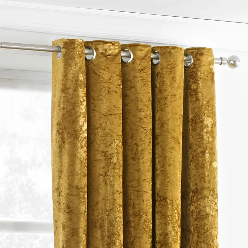 Verona Crushed Velvet Eyelet Curtain - Ochre