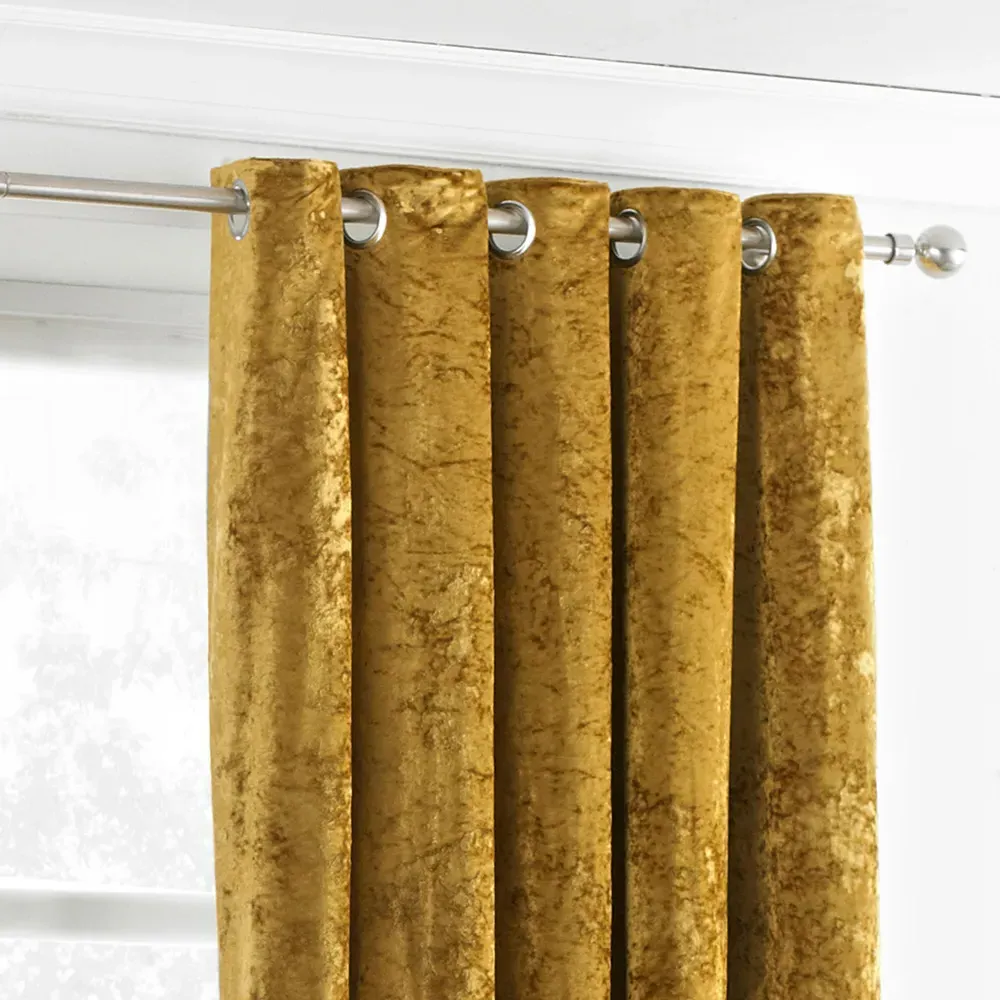 Verona Crushed Velvet Eyelet Curtain - Ochre