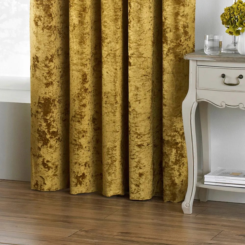 Verona Crushed Velvet Eyelet Curtain - Ochre