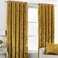 Verona Crushed Velvet Eyelet Curtain - Ochre