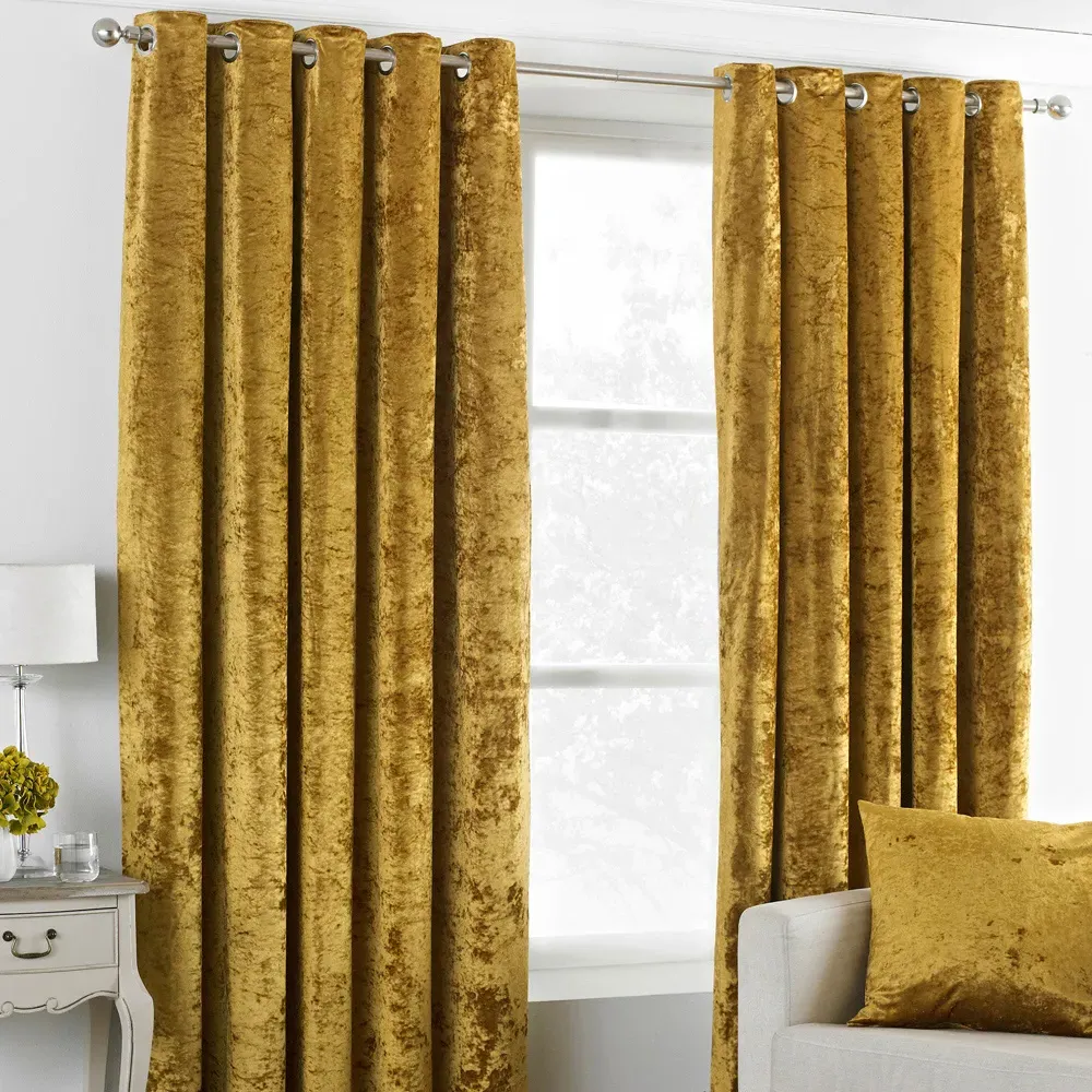 Verona Crushed Velvet Eyelet Curtain - Ochre