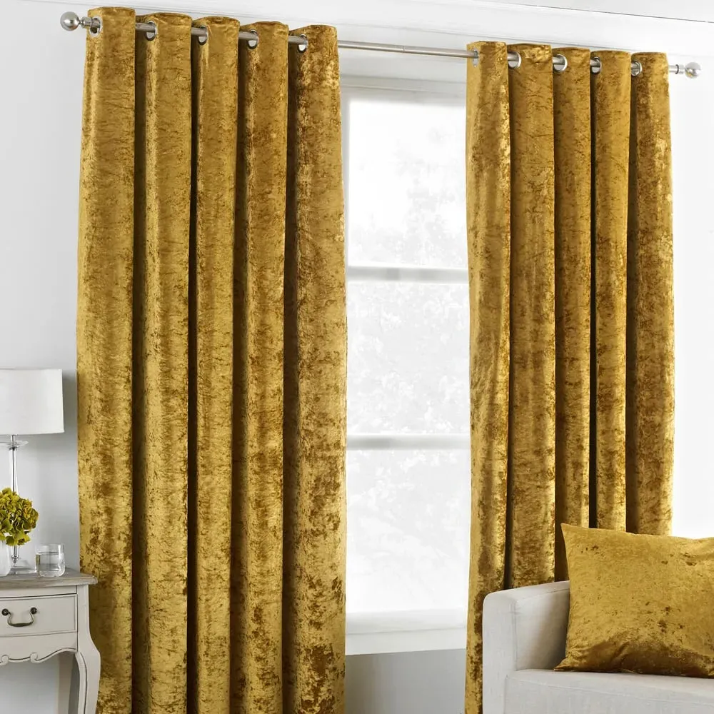 Verona Crushed Velvet Eyelet Curtain - Ochre