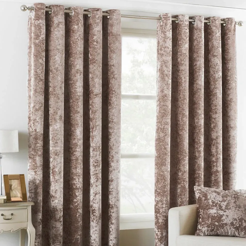 Verona Crushed Velvet Eyelet Curtain - Oyster