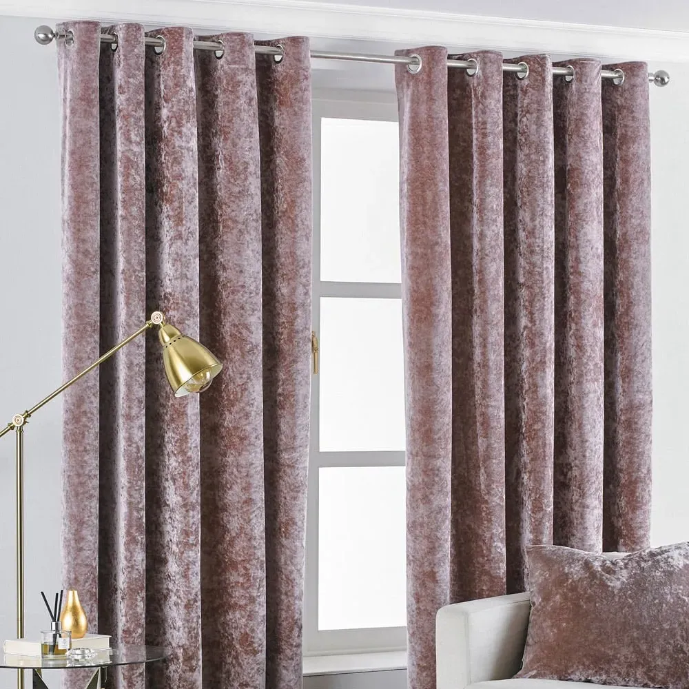 Verona Crushed Velvet Eyelet Curtain - Pink