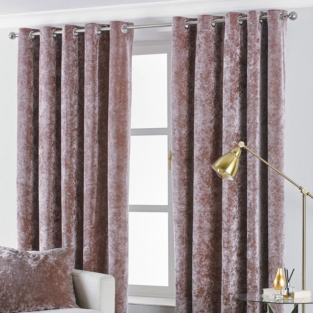 Verona Crushed Velvet Eyelet Curtain - Pink