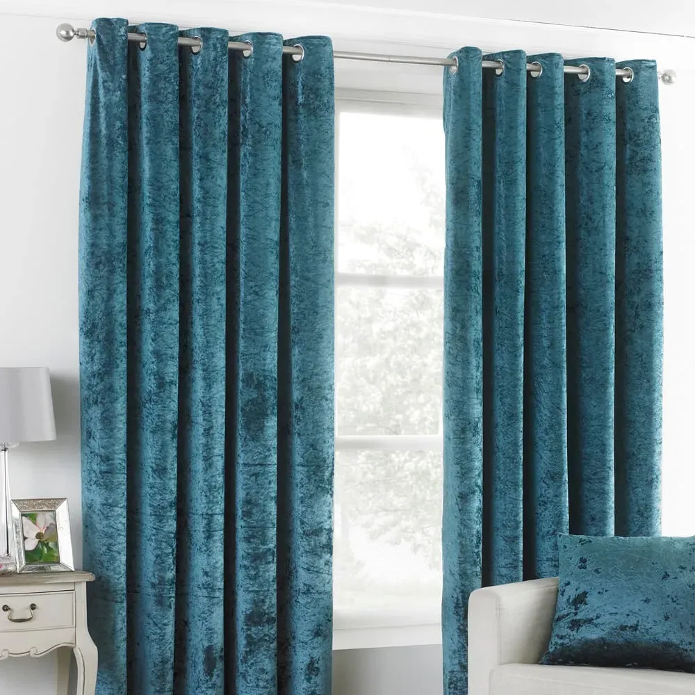 Verona Crushed Velvet Eyelet Curtain - Teal