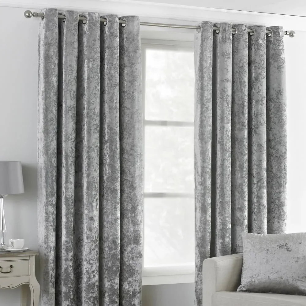 Verona Eyelet Curtain - Silver, Crushed Velvet image