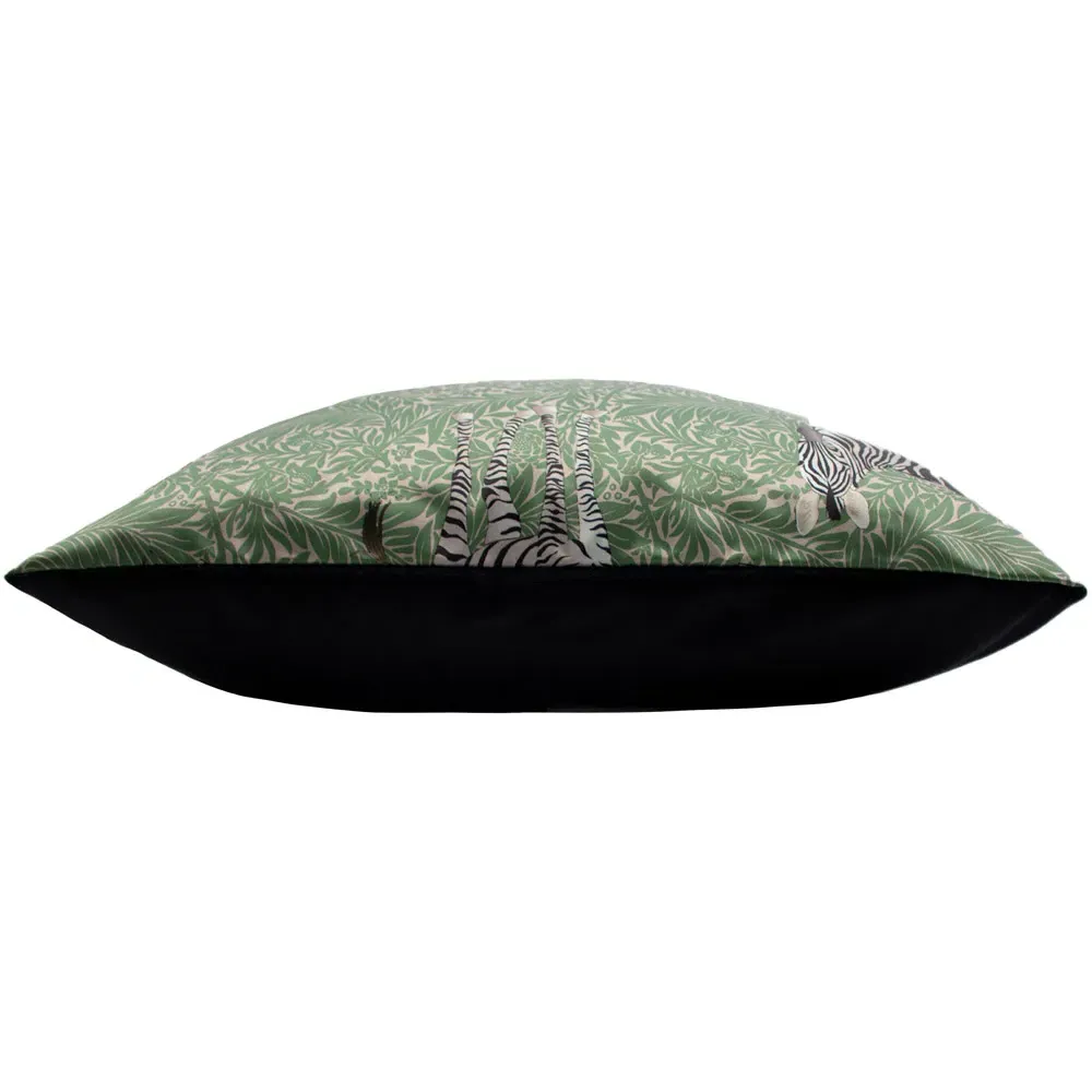 Zebra Foliage Printed Cushion - Green, Velvet