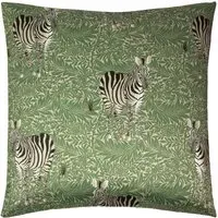 Zebra Foliage Printed Cushion - Green, Velvet