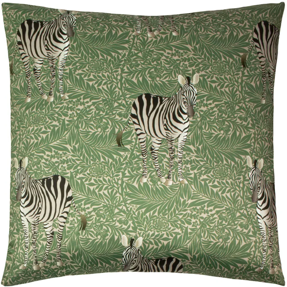 Zebra Foliage Printed Cushion - Green, Velvet image