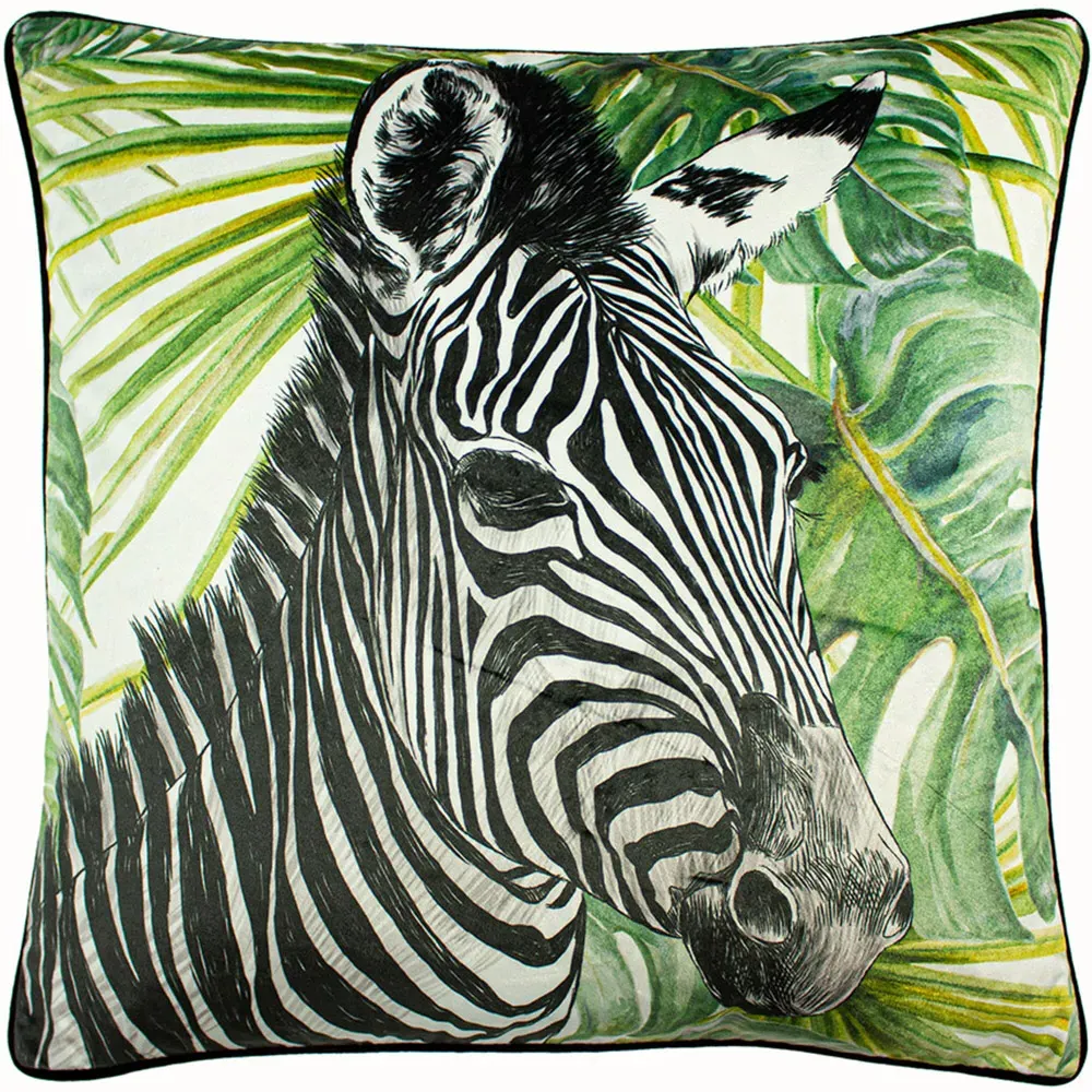 Zebra Jungle Velvet Cushion - Green image