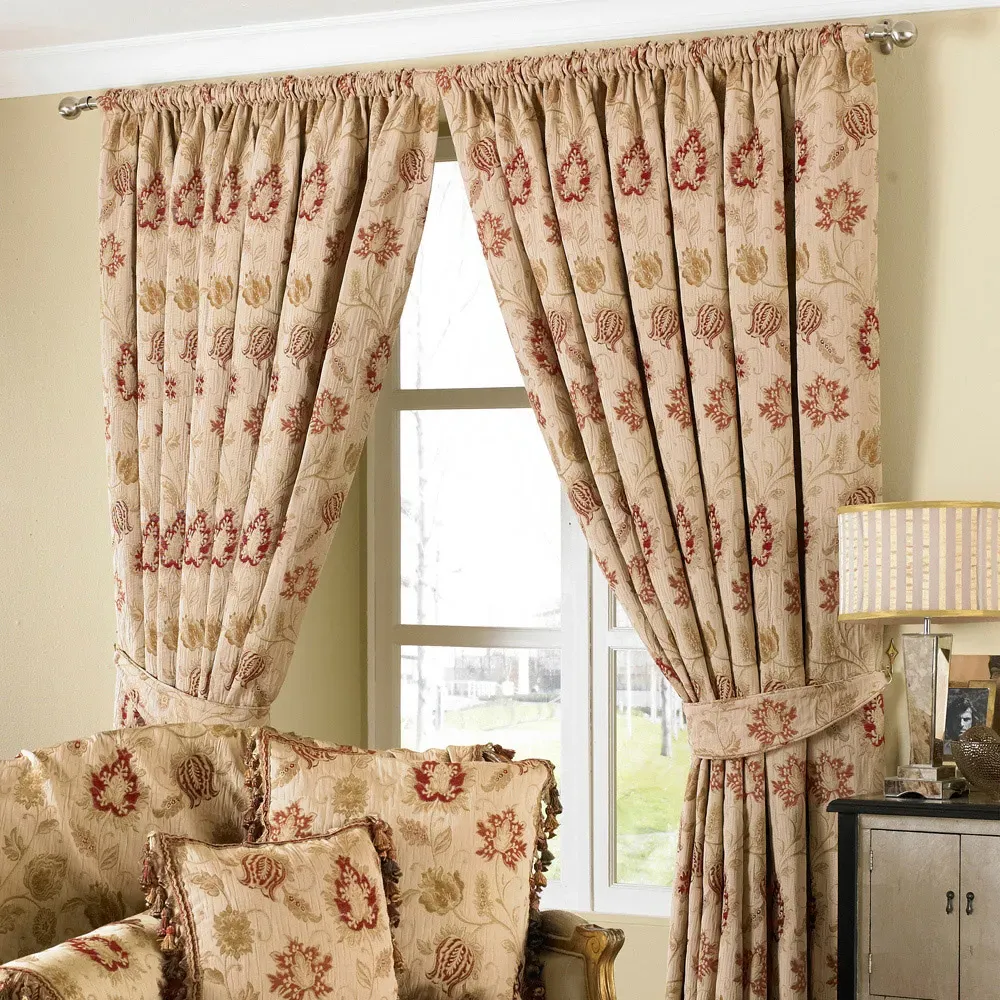 Zurich Floral Jacquard Pencil Pleat Curtain - Champagne image