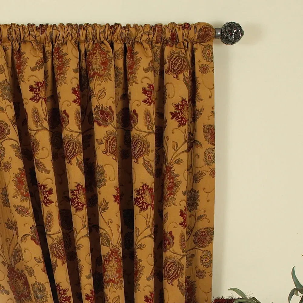 Zurich Floral Jacquard Pencil Pleat Curtain - Gold