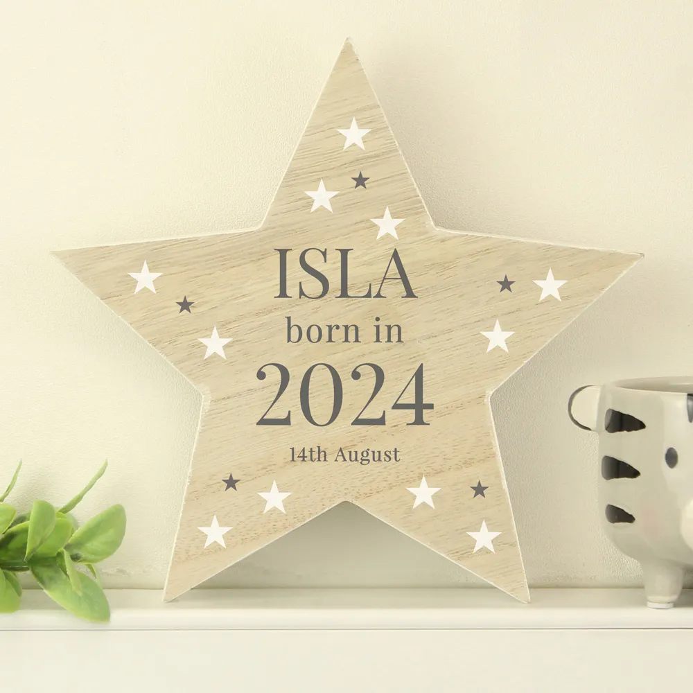 Born In Wooden Star Ornament - Brown