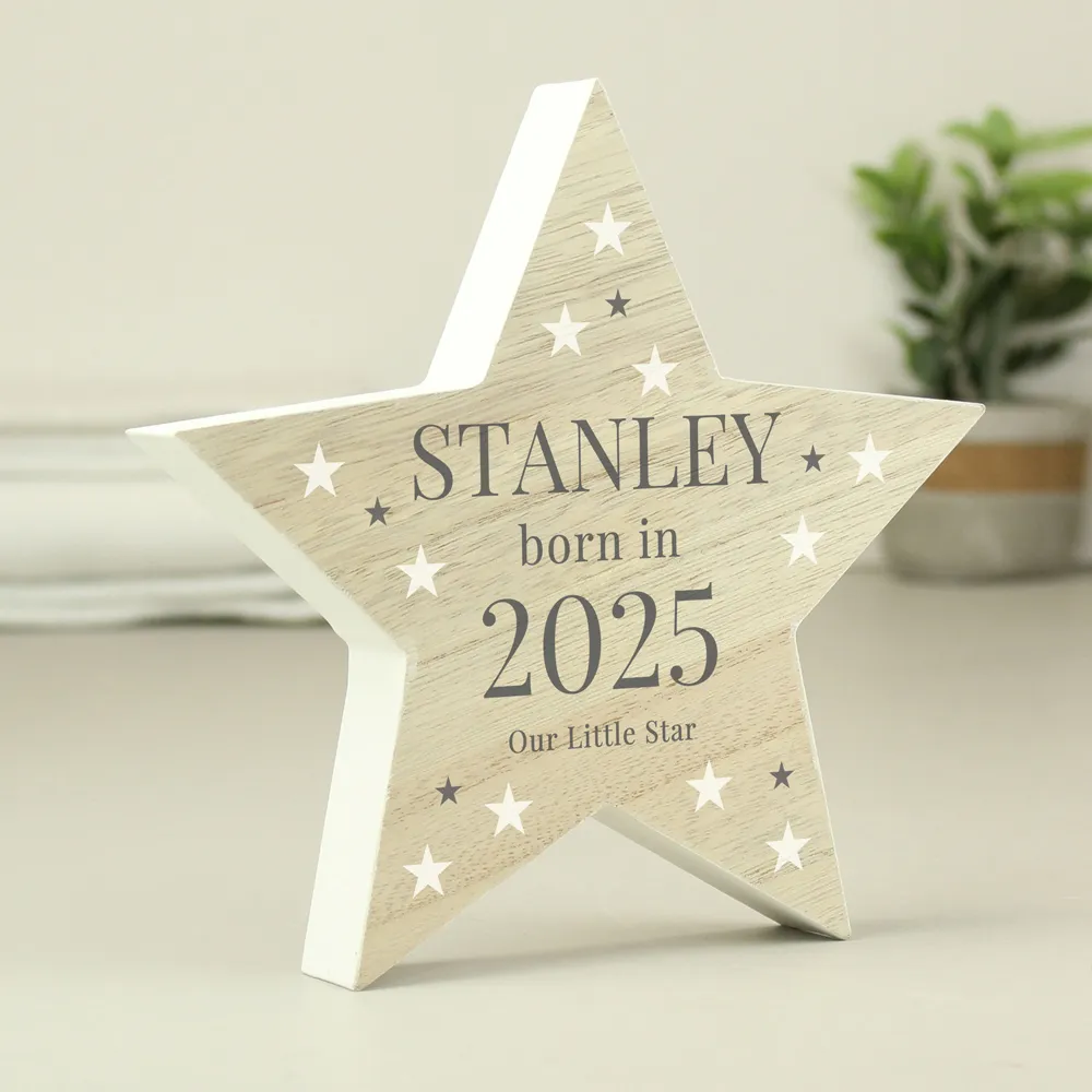 Born In Wooden Star Ornament - Brown