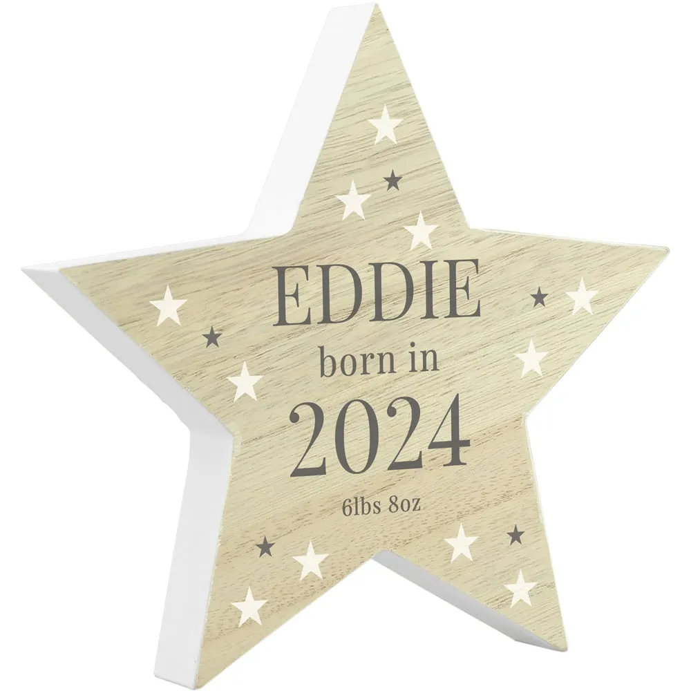 Born In Wooden Star Ornament - Brown image
