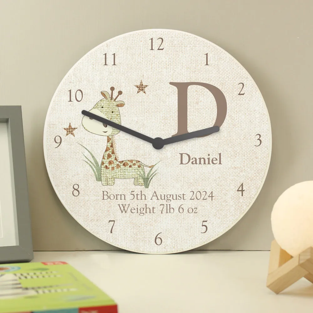 Hessian Giraffe Large Wooden Clock - White