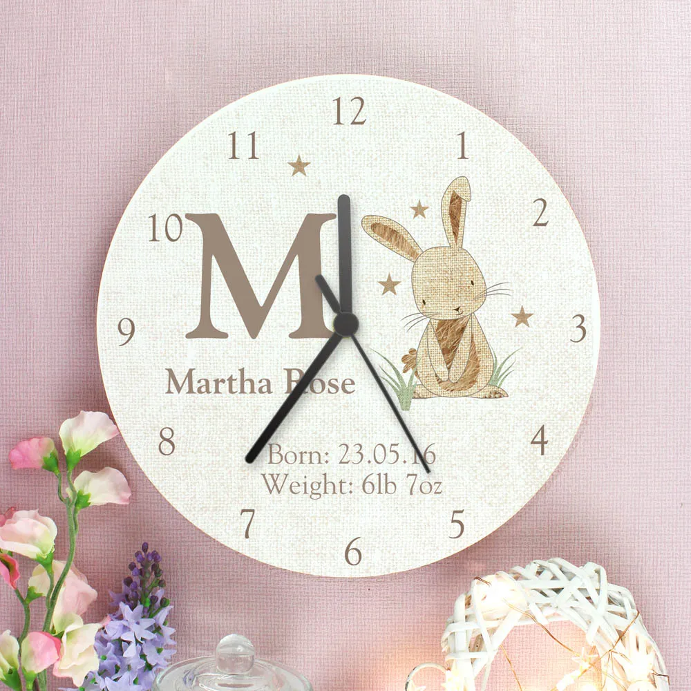 Hessian Rabbit Large Wooden Clock - White