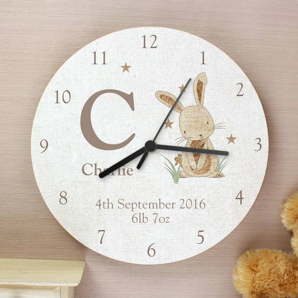 Hessian Rabbit Large Wooden Clock - White