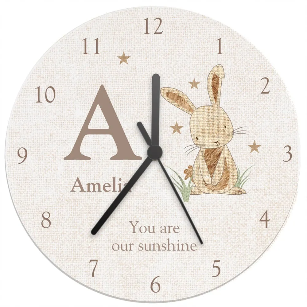 Hessian Rabbit Large Wooden Clock - White
